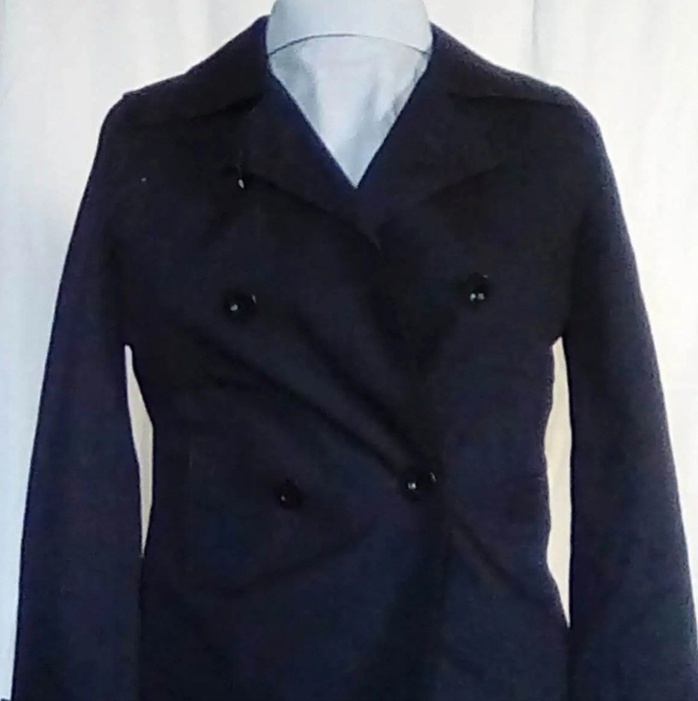 Small Banana Republic Spring Lightweight Navy Peacoat Yellow Lining $175